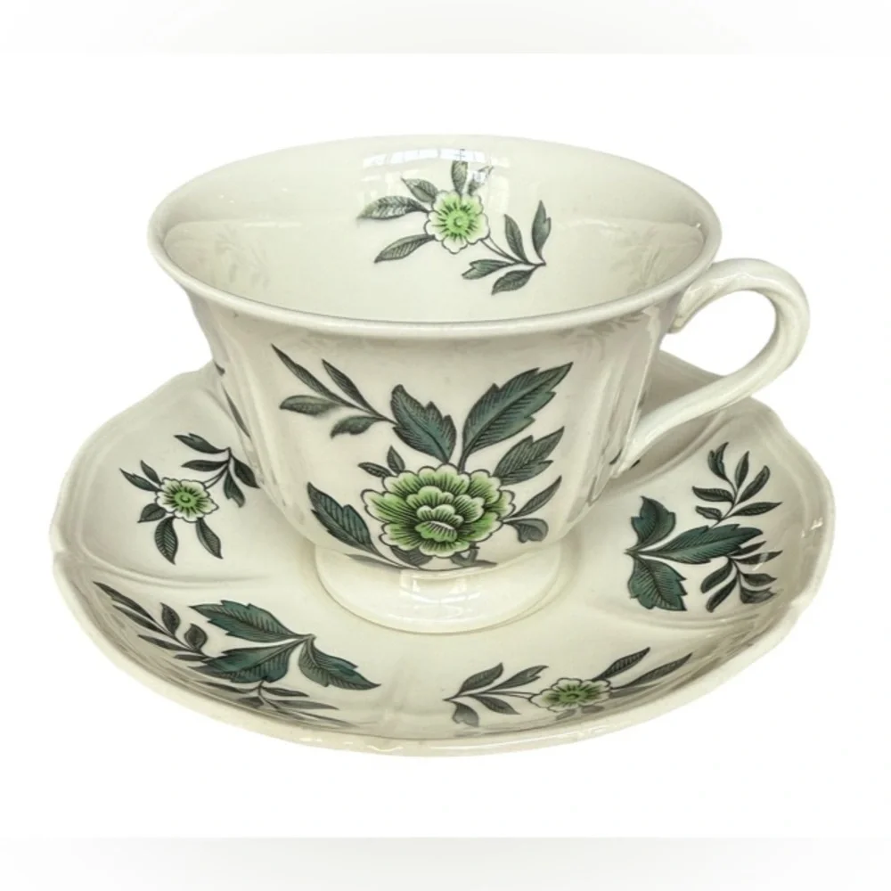 Wedgwood “Green Leaf” Teacup and Saucer Set Made in England